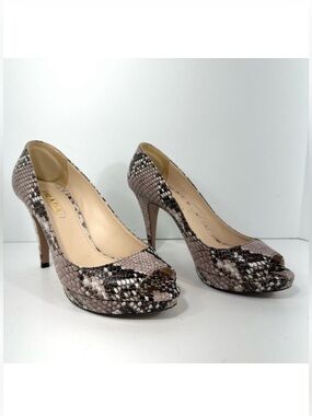 Prada Snake Peep Toe Heels Taupe Pumps Size 38.5 and 8.5